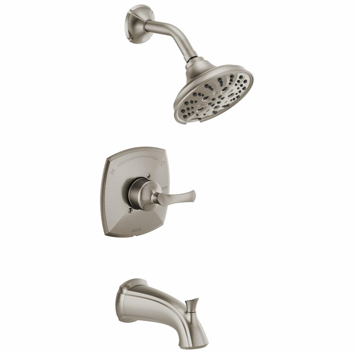 Bathtub & Shower Caddies | Delta Sandover Spotshield Brushed Nickel 1-Handle Multi-Function Round Bathtub And Shower Faucet Valve Included Bathtub & Shower Caddies Bathtub & Shower Caddies