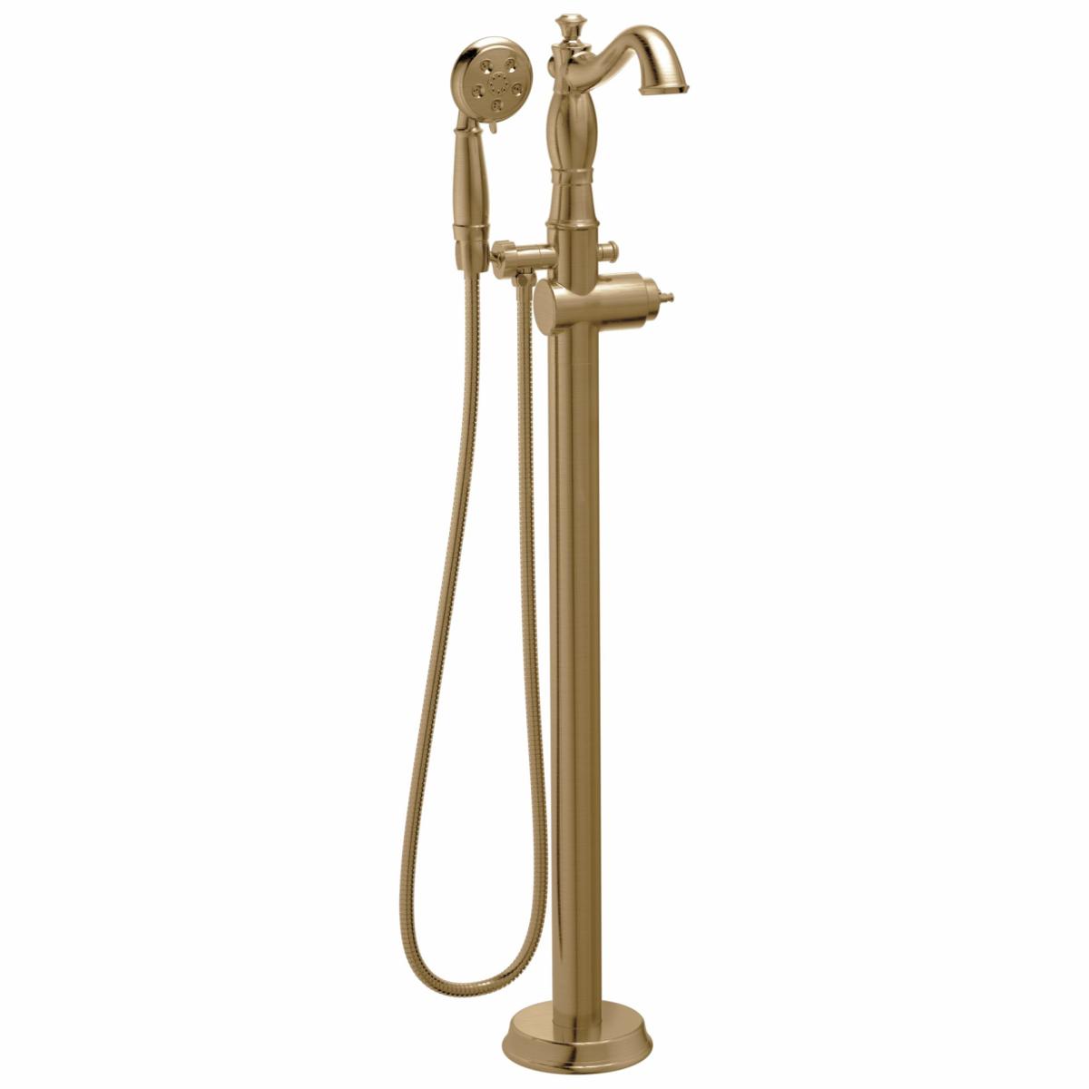 Cabinet Hardware | Delta Cassidy Champagne Bronze 2-Handle Freestanding Mid-Arc Bathtub Faucet With Hand Shower Cabinet Hardware Cabinet Hardware