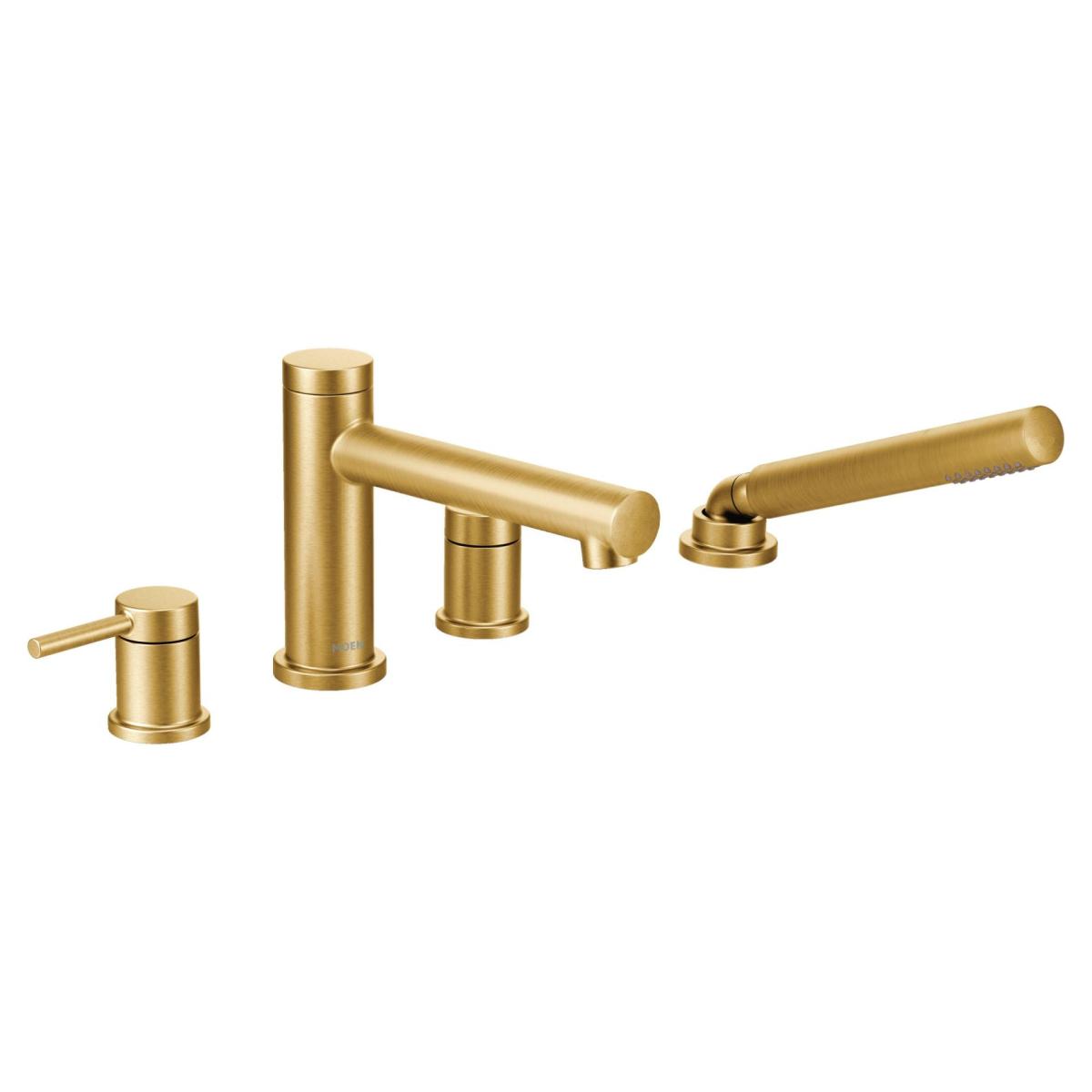 Cabinet Hardware | Moen Align Brushed Gold 2-Handle Deck-Mount Roman Low-Arc Bathtub Faucet With Hand Shower Cabinet Hardware Cabinet Hardware