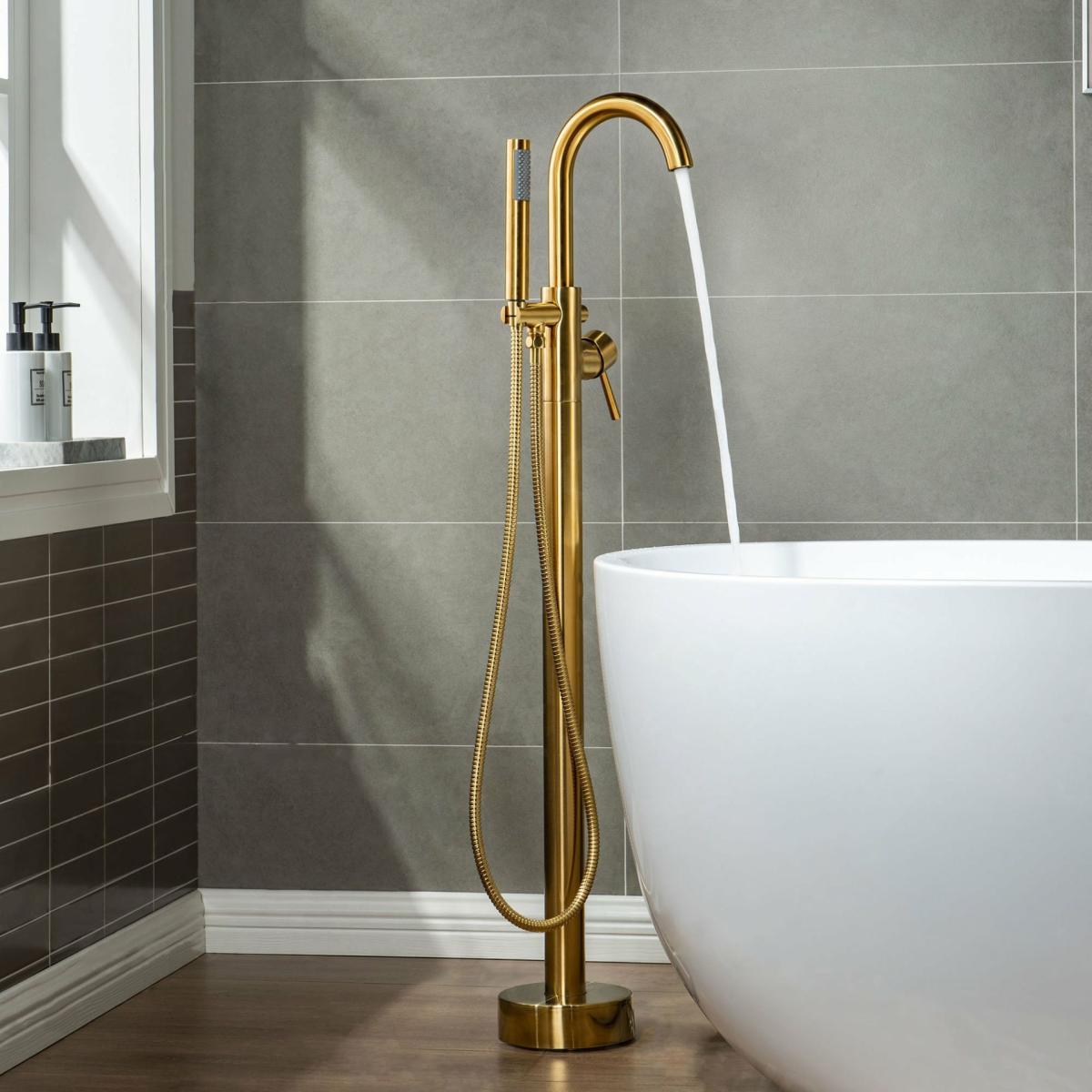 Cabinet Hardware | Woodbridge Frankfurt Brushed Gold 1-Handle Freestanding Swivel Bathtub Faucet With Hand Shower Faucets & Shower Heads Cabinet Hardware