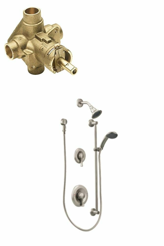 Shower Curtains & Rods | Moen Commercial Brushed Nickel 2-Handle Multi-Head Round Shower Faucet Valve Included Faucets & Shower Heads Moen