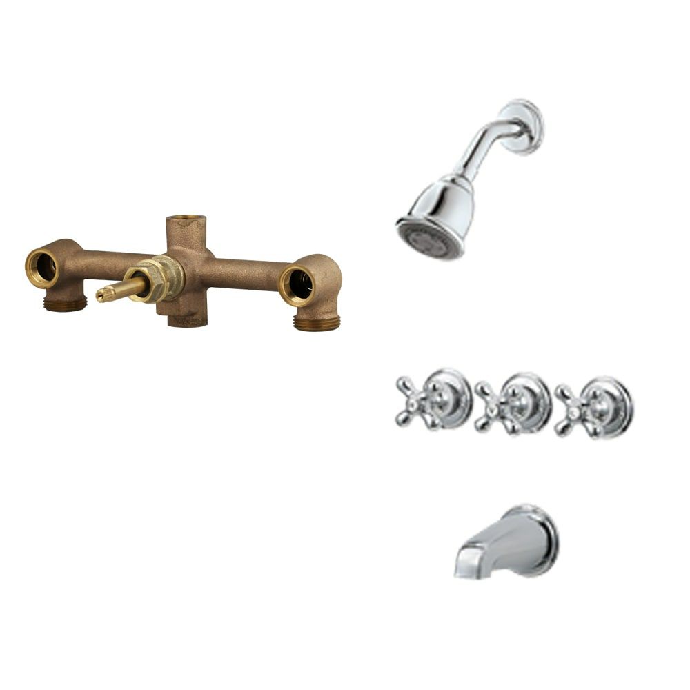 Shower Curtains & Rods | Pfister Polished Chrome 3-Handle Single Function Round Bathtub And Shower Faucet Valve Included Faucets & Shower Heads Pfister