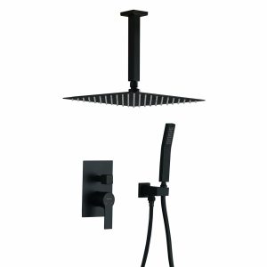 Toilet Paper Holders | Clihome Matte Black Dual Head Built-In Shower Faucet System With 2-Way Diverter Pressure-Balanced Valve Faucets & Shower Heads Clihome