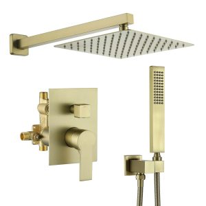 Toilet Paper Holders | Mondawe Brushed Gold Dual Head Waterfall Built-In Shower Faucet System With 2-Way Diverter Pressure-Balanced Valve Included Faucets & Shower Heads Mondawe