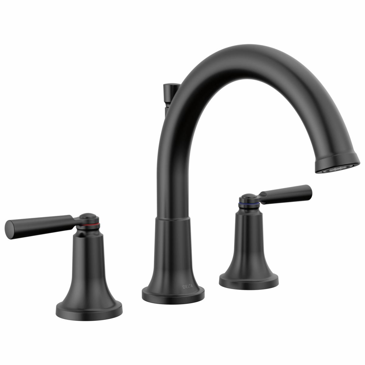 Cabinet Hardware | Delta Saylor Matte Black 2-Handle Deck-Mount Roman Mid-Arc Bathtub Faucet Cabinet Hardware Cabinet Hardware