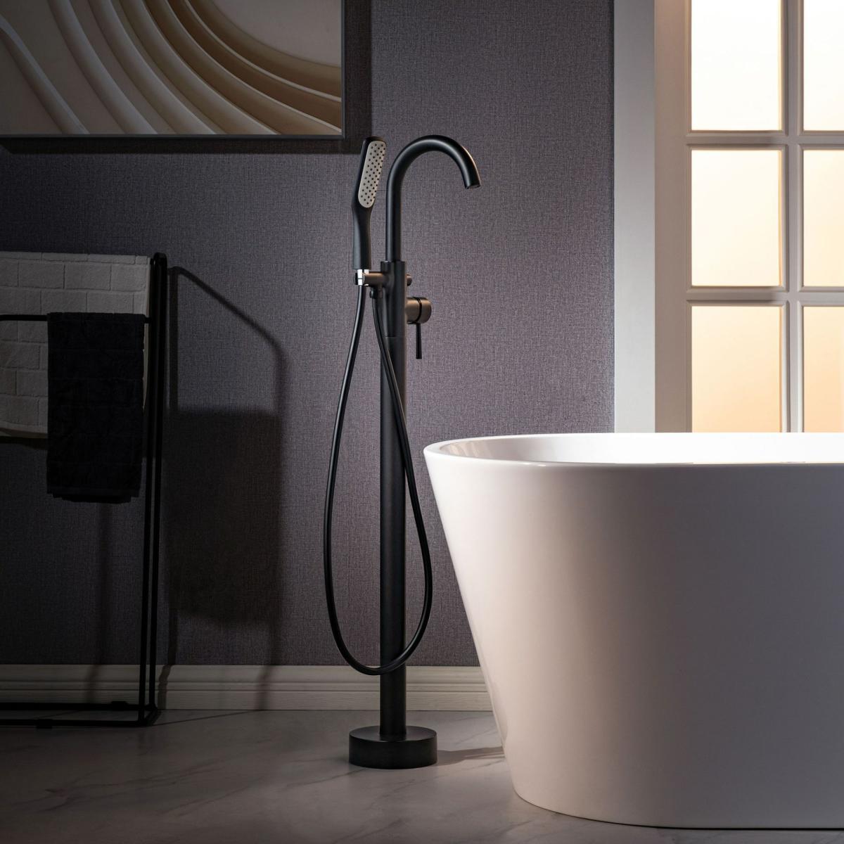 Cabinet Hardware | Woodbridge Derby Matte Black 1-Handle Freestanding High-Arc Bathtub Faucet With Hand Shower Cabinet Hardware Cabinet Hardware