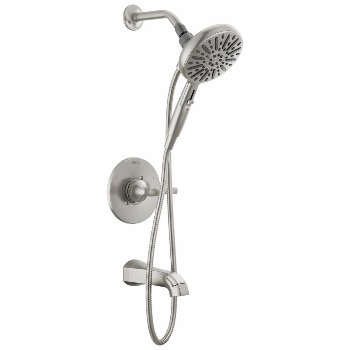 Shower Curtains & Rods | Delta Arcadia Spotshield Brushed Nickel 1-Handle Multi-Function Round Bathtub And Shower Faucet Faucets & Shower Heads Delta