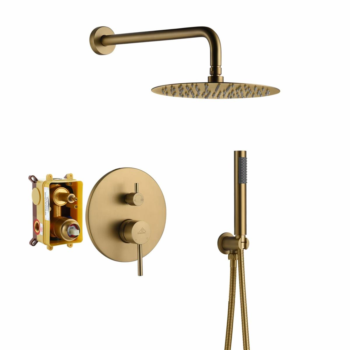 Toilet Paper Holders | Casainc Brush Gold Waterfall Built-In Shower Faucet System With 2-Way Diverter Pressure-Balanced Valve Included Faucets & Shower Heads CASAINC