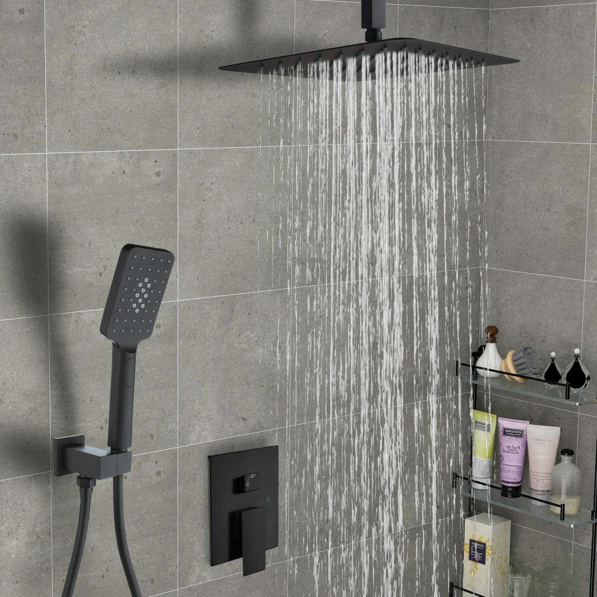 Toilet Paper Holders | Maincraft Black Waterfall Built-In Shower Faucet System With 2-Way Diverter Pressure-Balanced Valve Included Faucets & Shower Heads Maincraft