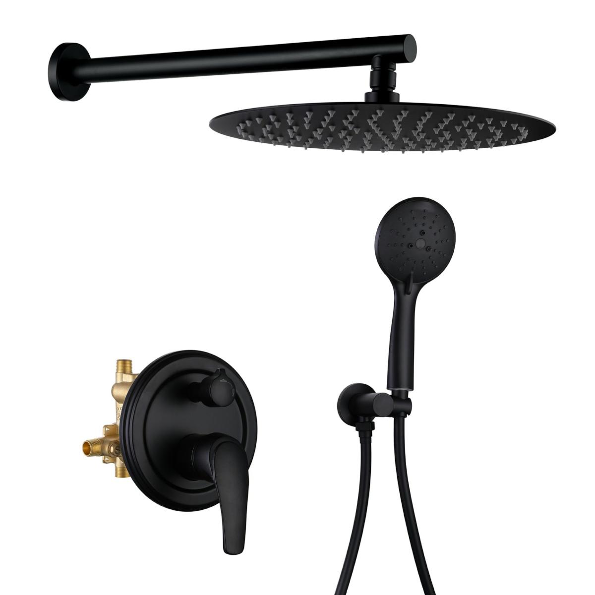 Toilet Paper Holders | Wellfor Matte Black Dual Head Waterfall Built-In Shower Faucet System With 2-Way Diverter Pressure-Balanced Valve Included Faucets & Shower Heads Toilet Paper Holders